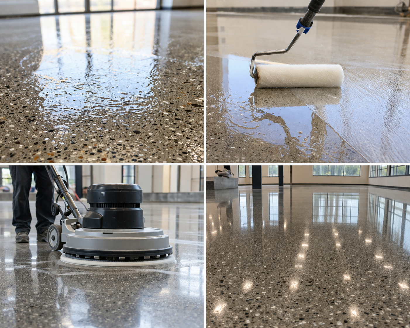 Professionelle Bodenversiegelung und Bodenreinigung in einem Gewerbeobjekt