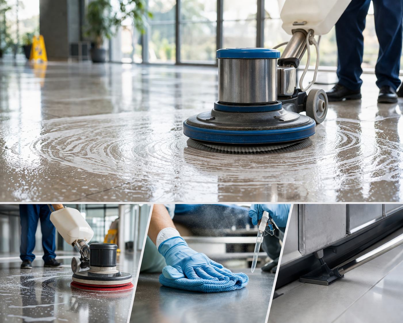 Grundreinigung von Bodenflächen mit professionellen Reinigungsgeräten