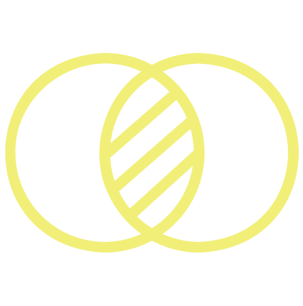 A Venn diagram with two overlapping circles, one shaded with diagonal lines.