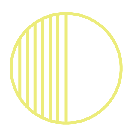 A yellow circular object with vertical lines on the left half and a blank right half.