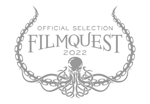Official selection logo for FilmQuest 2022, featuring a stylized octopus with its tentacles extended around text.
