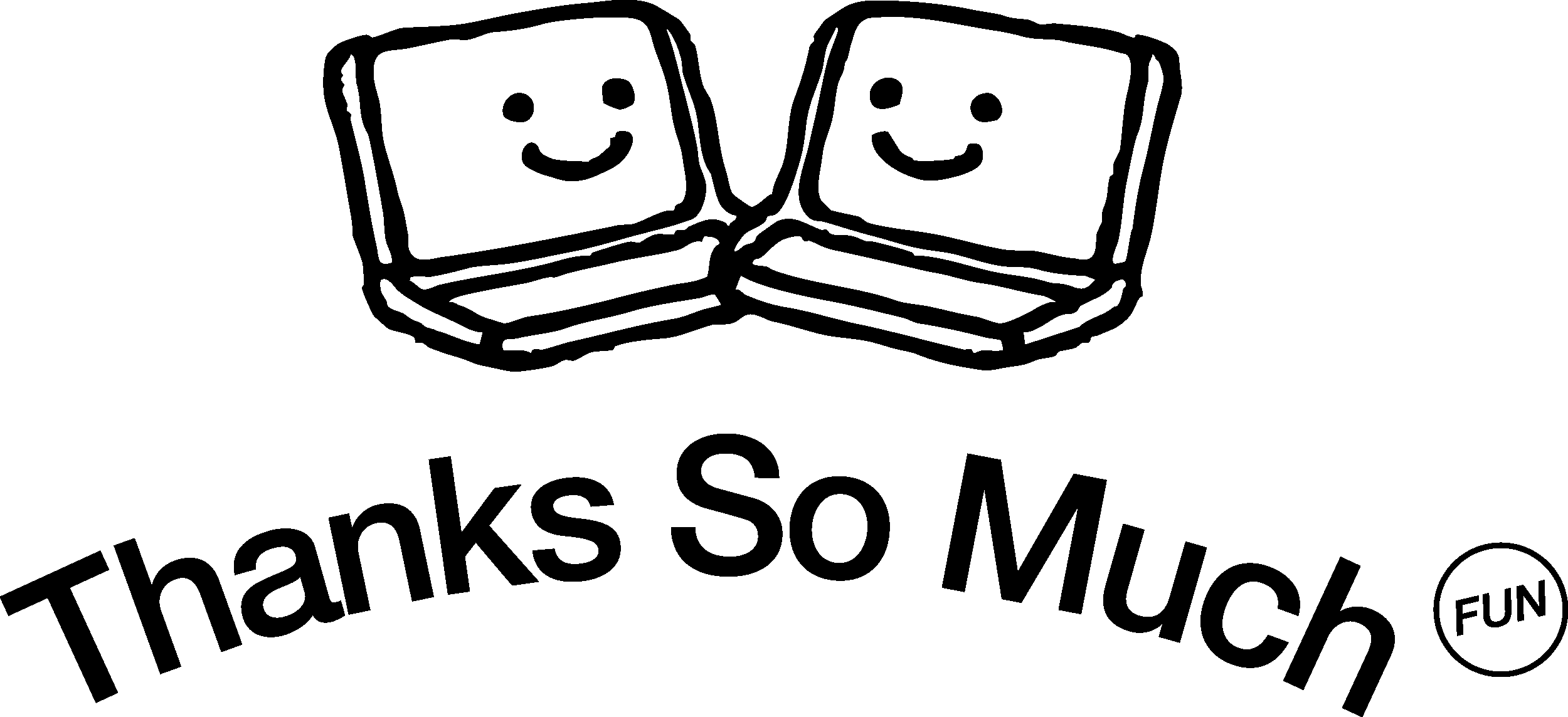 Black and white illustration of two laptops with smiling faces on their screens, touching at the edges.