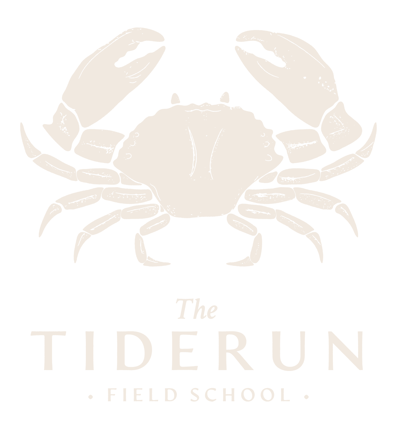 Illustration of a crab with the text "The Tiderun Field School" underneath.