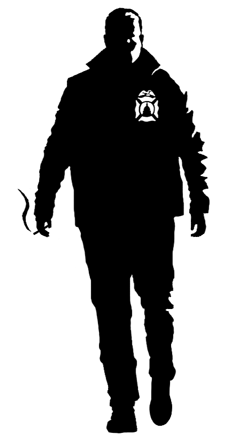 Outline drawing of a person standing with arms outstretched and a large shadow behind them.