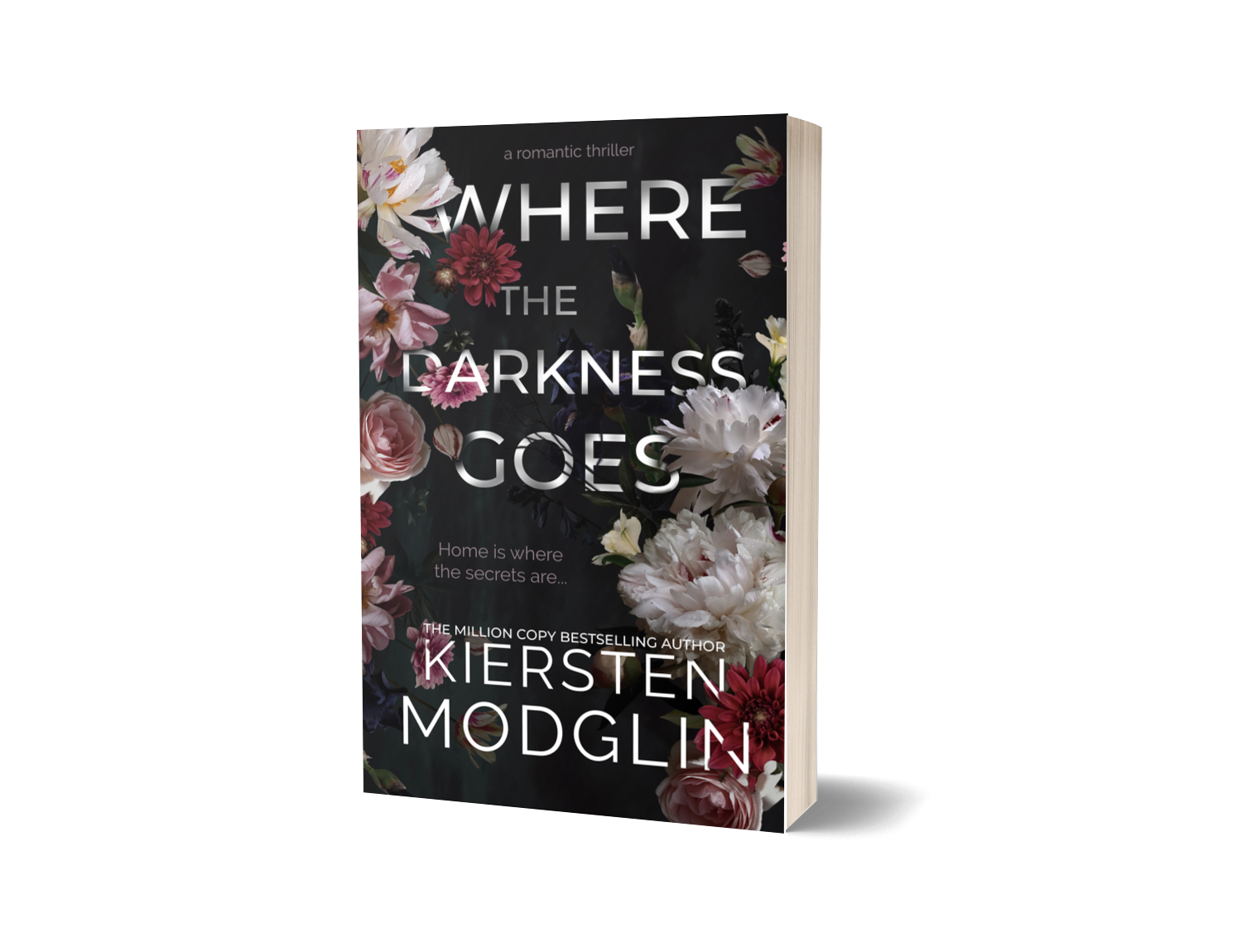 Book titled 'Where the Darkness Goes' by Kiersten Modglin with a floral cover design.