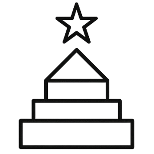 Illustration of a Christmas tree with a star on top and decorated with blocks or presents.