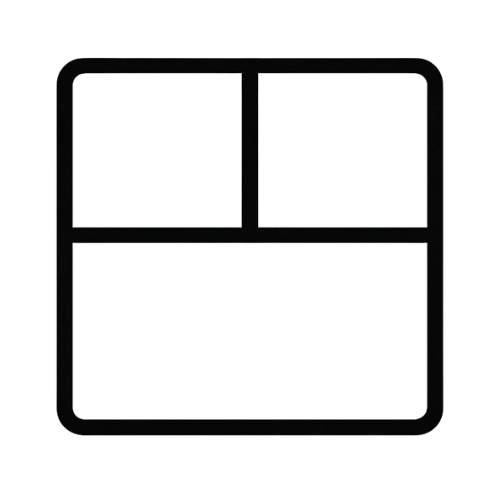Black square with four smaller rectangles inside, resembling a storage or organizational container.