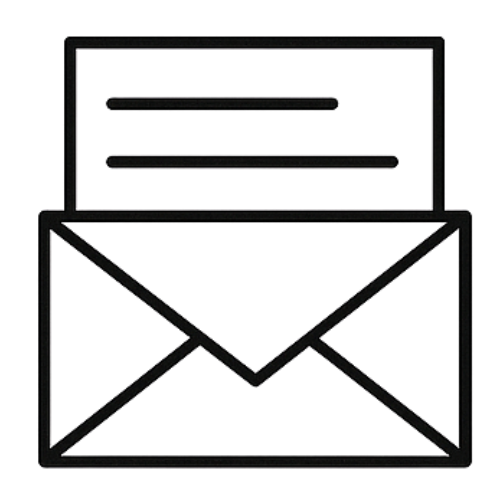 Black envelope with an open letter and two pens inside.