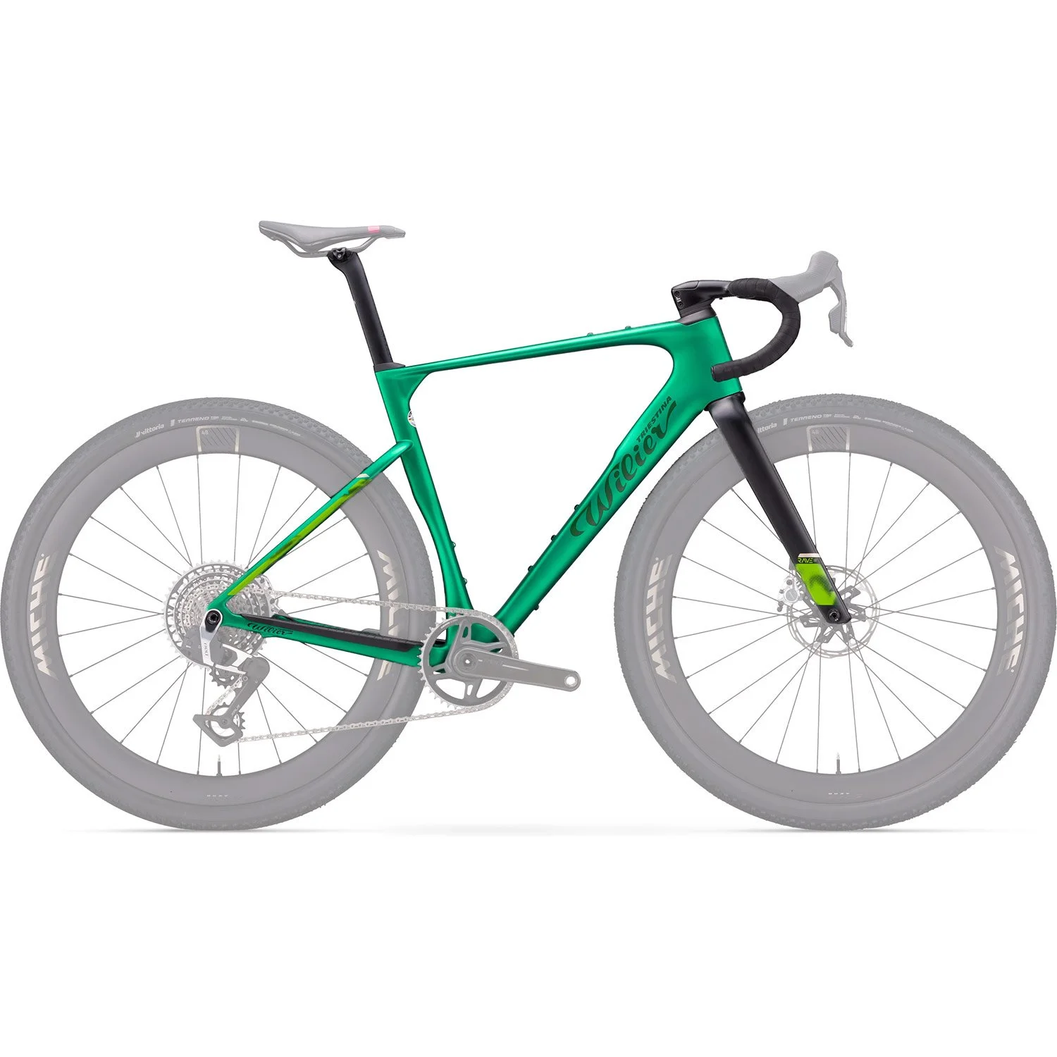 A teal-colored Trek bicycle with disc brakes and knobby tires, shown against a plain white background.