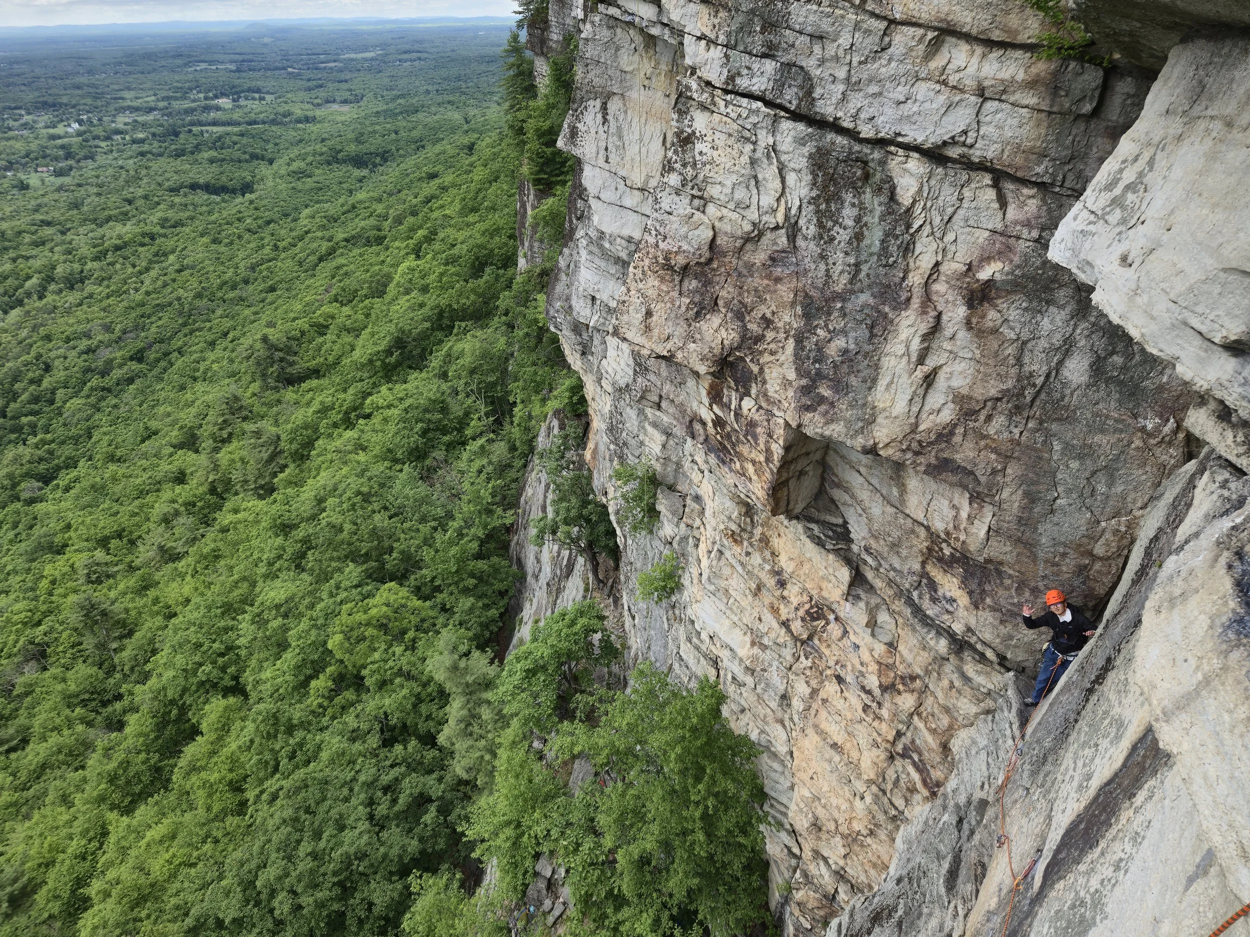 Climber on a classic trad climbing route in the Gunks near New Paltz, New York