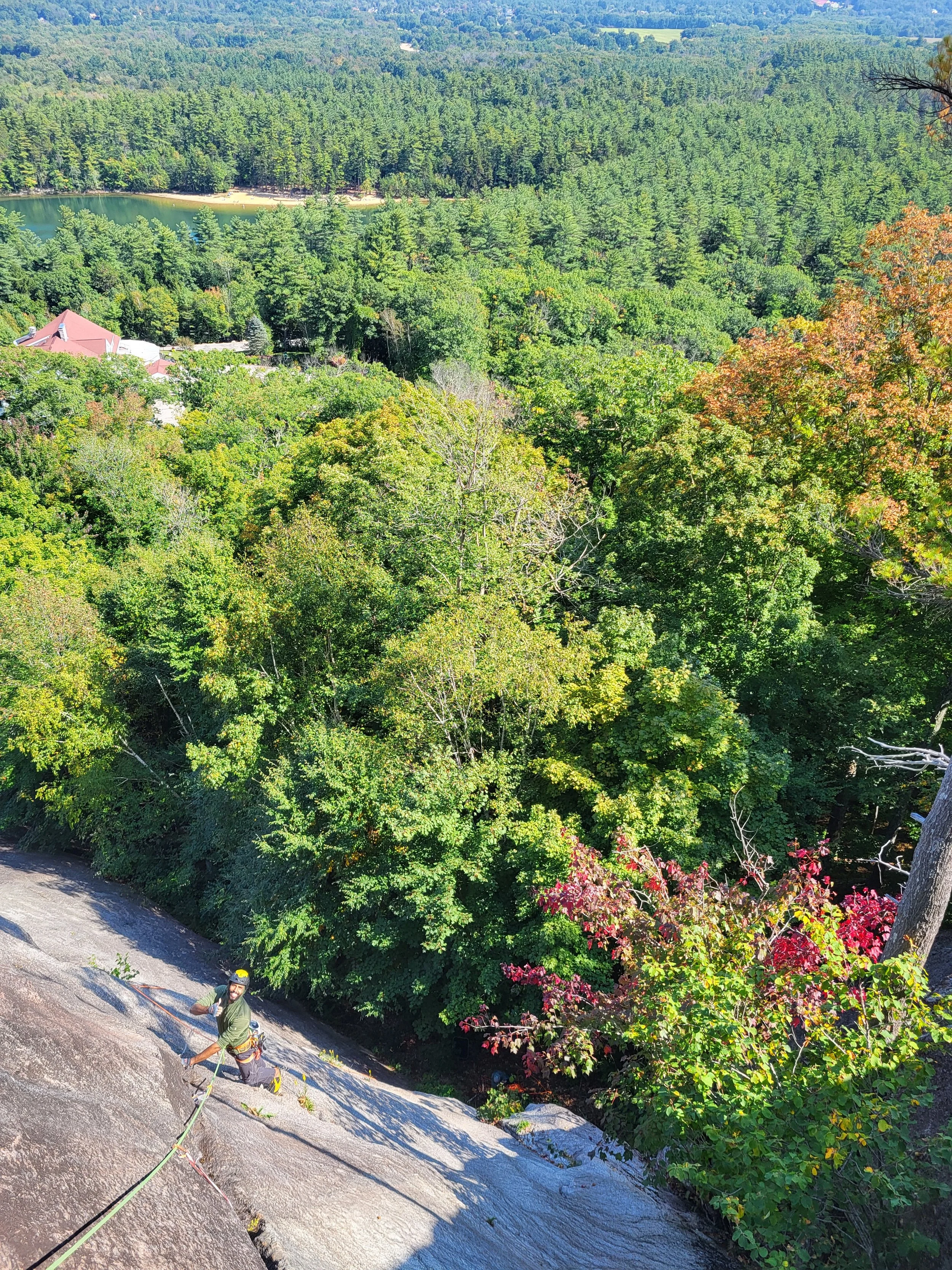 Granite slab climbing on Whitehorse Ledge in North Conway, New Hampshire