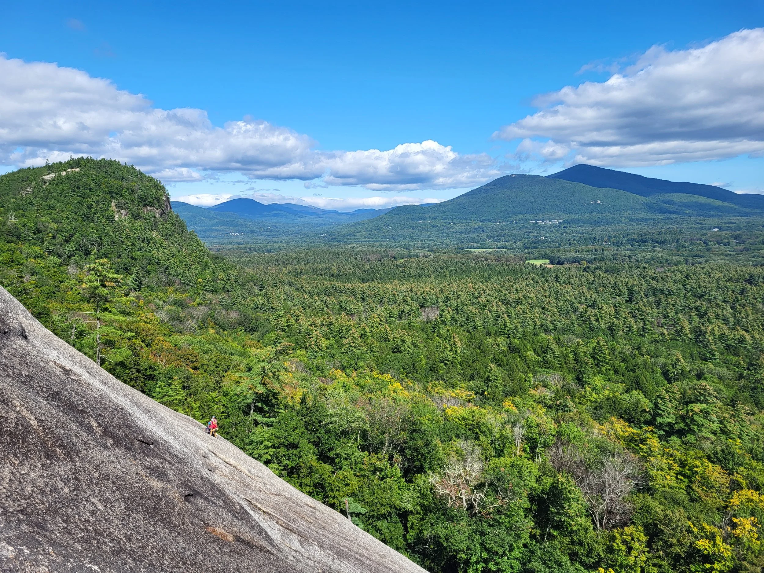 Whitehorse Ledge granite climbing overlooking North Conway and the Mount Washington Valley