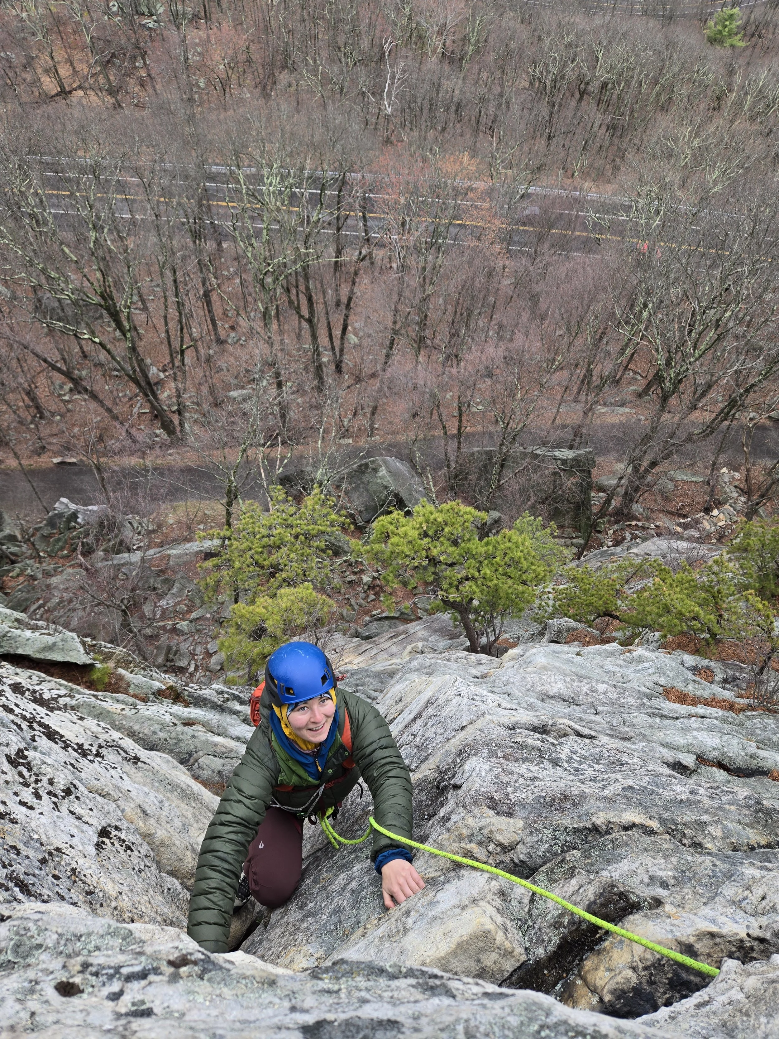 Climber on a multi-pitch route in the Gunks near New York City