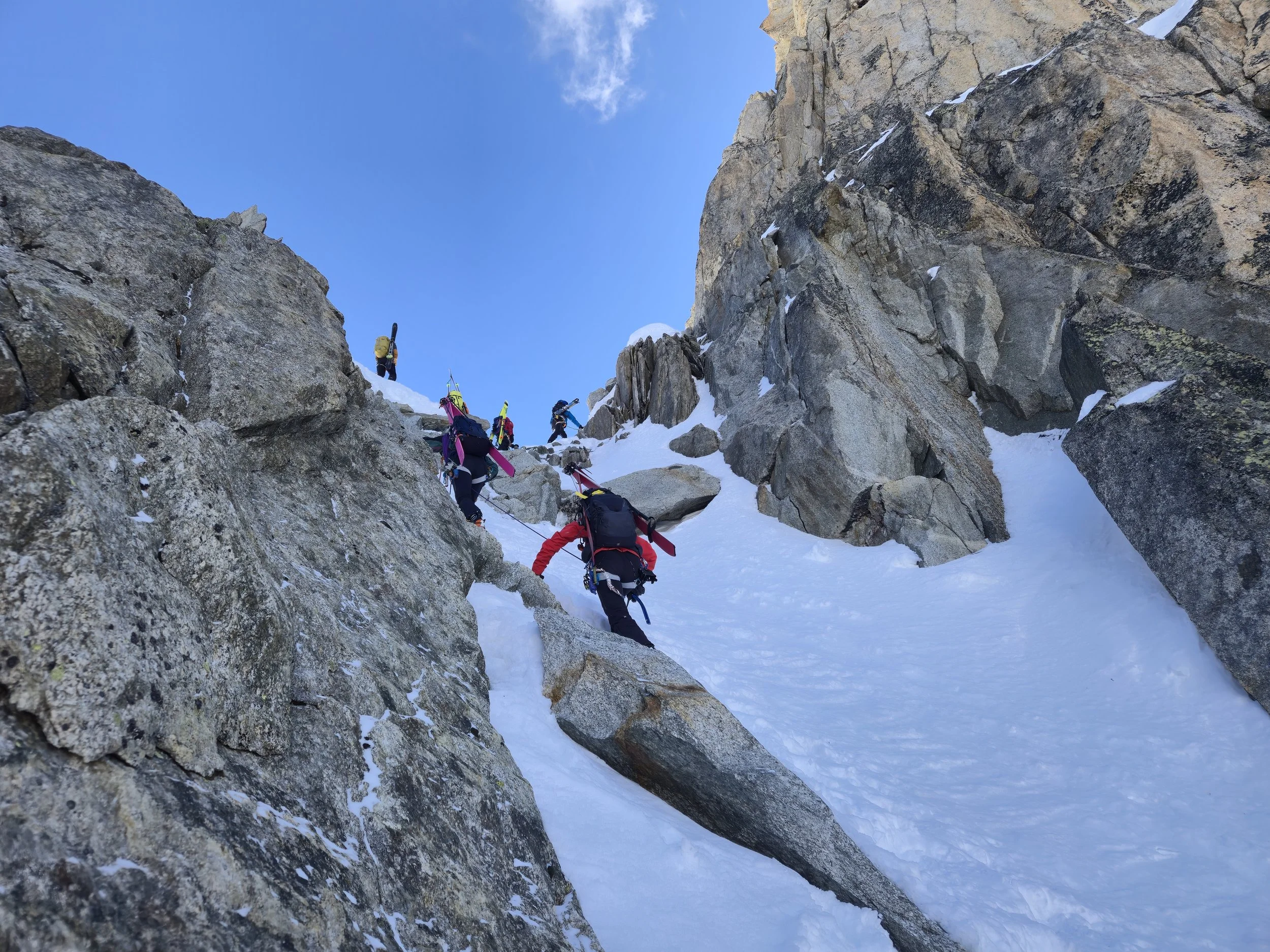 Guided ski mountaineering near Tuckerman Ravine on Mount Washington