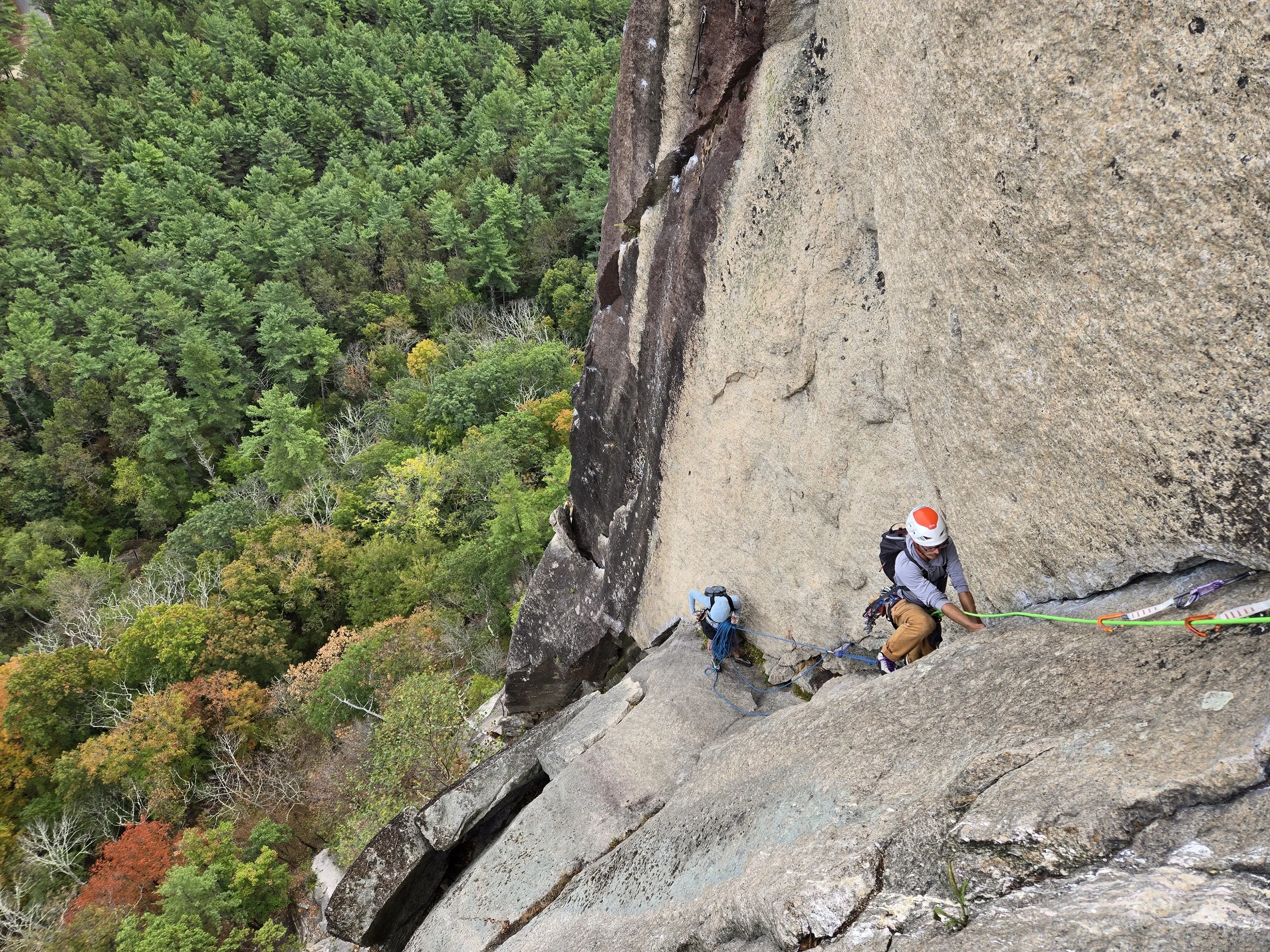 Climbers on a multipitch climb on Cathedral Ledge