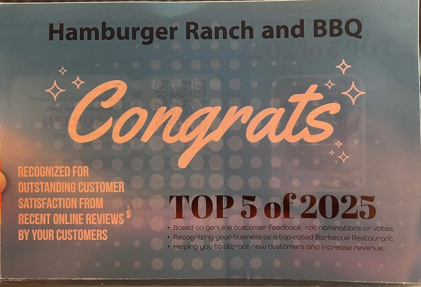 ⭐ Officially a Top 5 Spot for 2025! ⭐
The results are in! We are proud to share that we have been recognized as a Top 5 restaurant for 2025 by BusinessRate, based entirely on positive customer reviews and satisfaction.
This honor is the ultimate comp