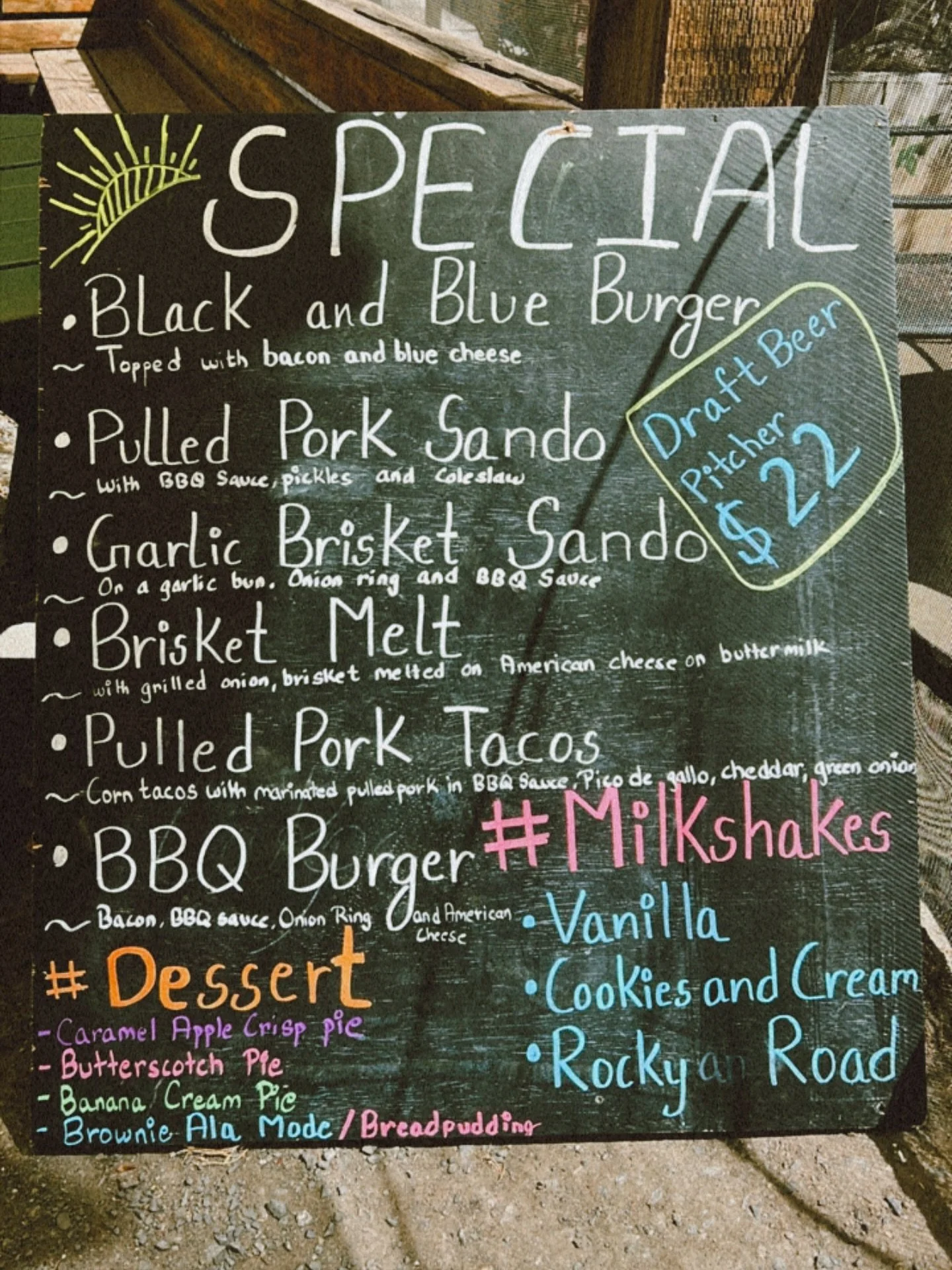 🔥 Summer Specials Alert! ‼️ 

Dive into flavor with our SPECIAL summer menu! 🍔🌮🍦 

🍔 Black &amp; Blue Burger&ndash; Bacon + blue cheese = perfection! 
🥪 Pulled Pork Sando&ndash; BBQ sauce, pickles &amp; coleslaw = 🔥 
🧄 Garlic Brisket Sando&nd