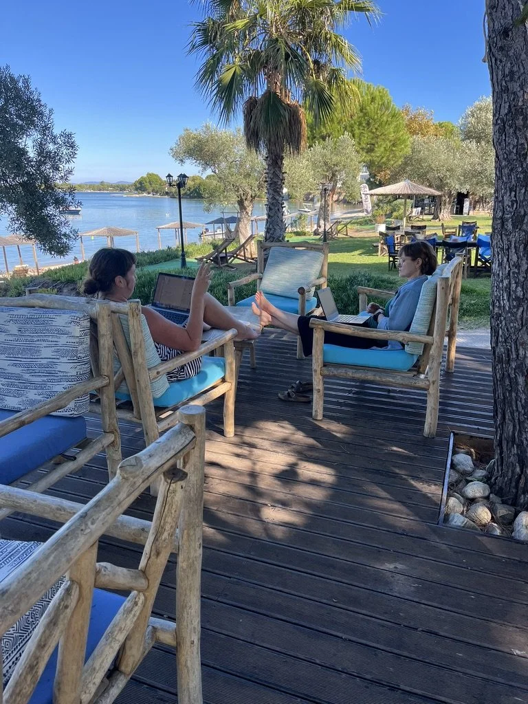 One to one session at an Ink and Salt writing retreat in Vourvourou, Greece 