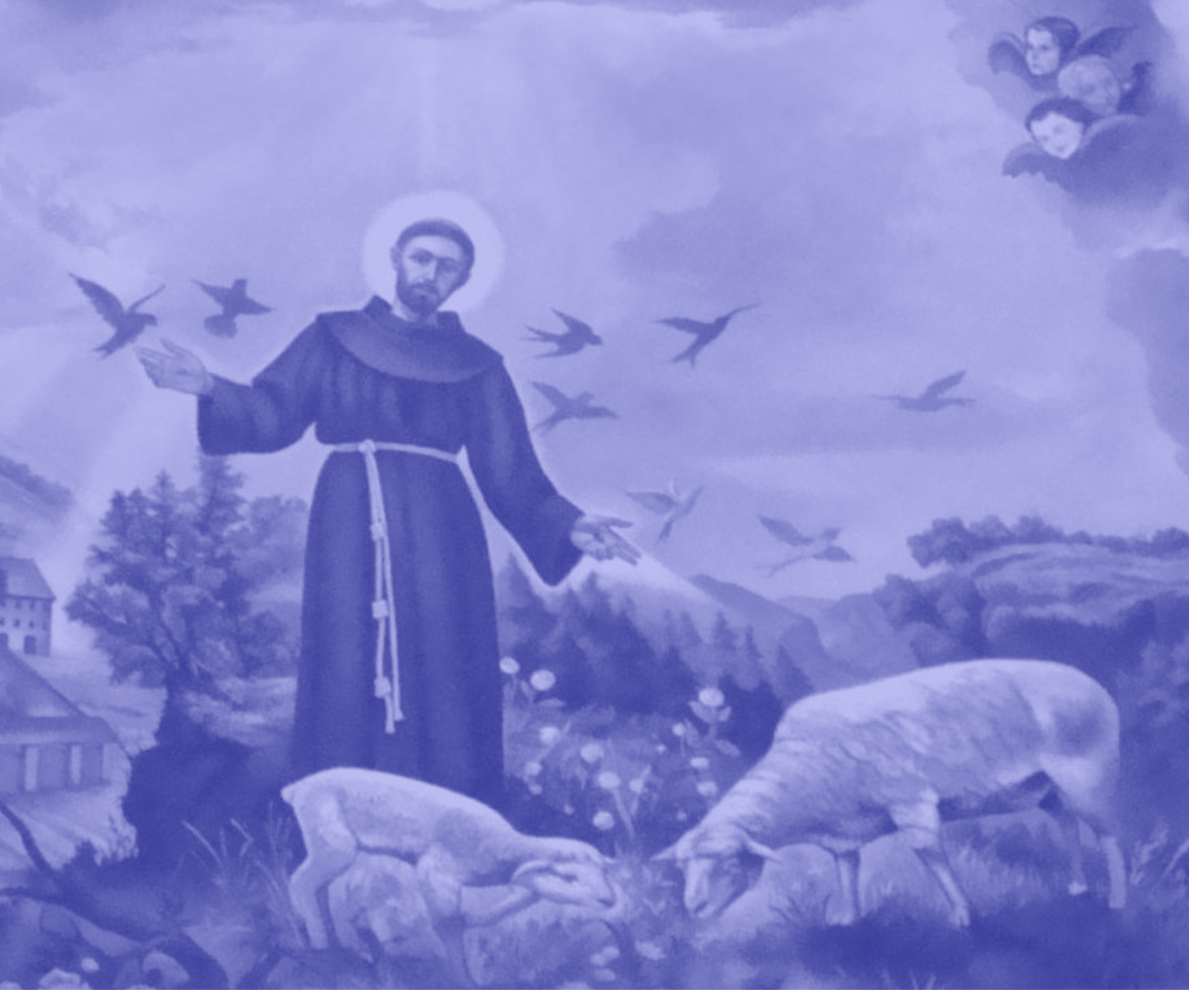 Saint Francis surrounded by lambs and birds