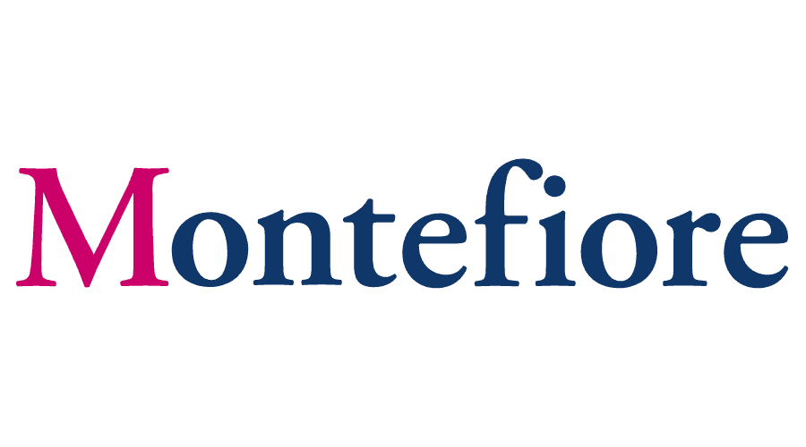 Logo of Montefiore with the word 'Montefiore' in blue and pink text