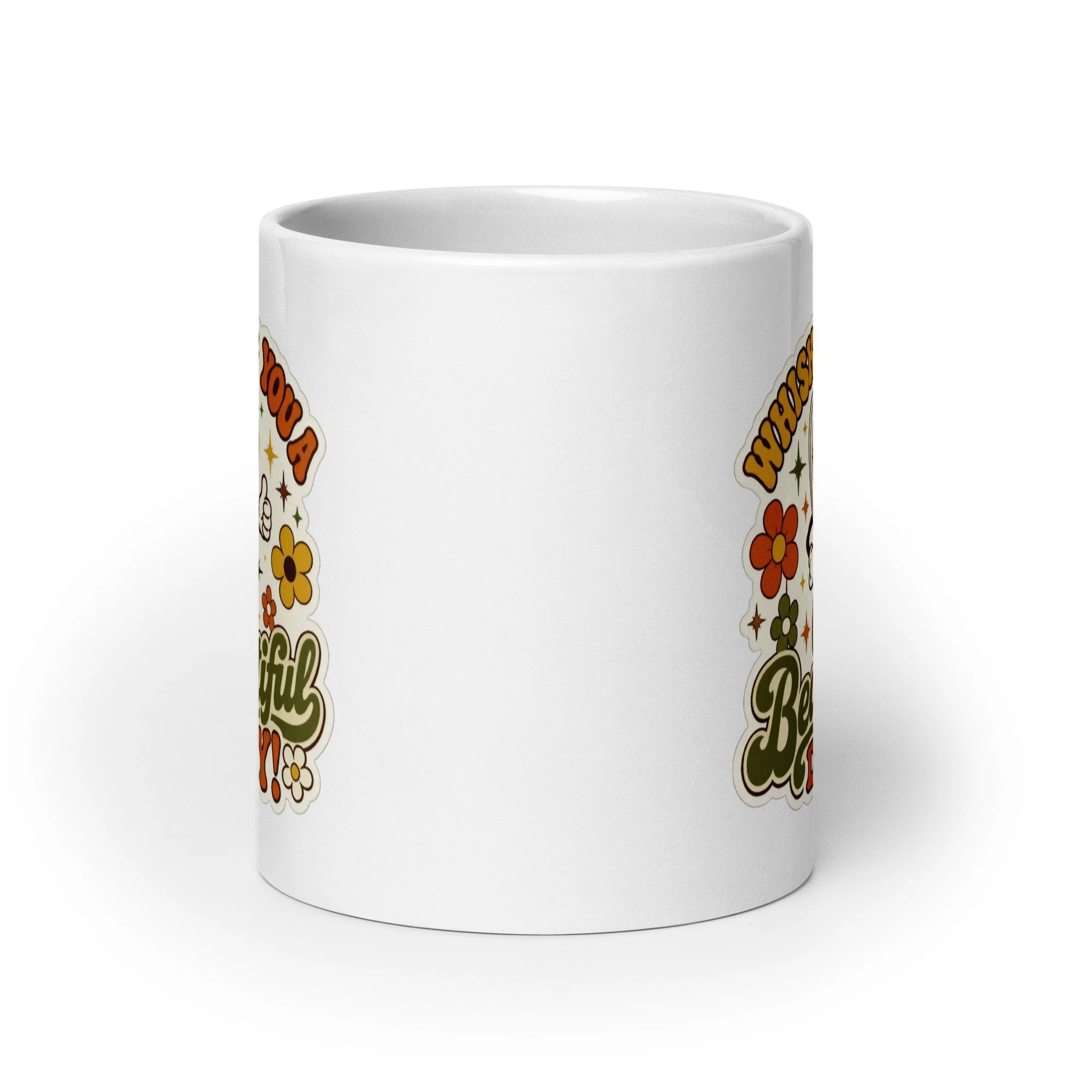 White ceramic retro baking mug shown from the back/blank side (no design visible).