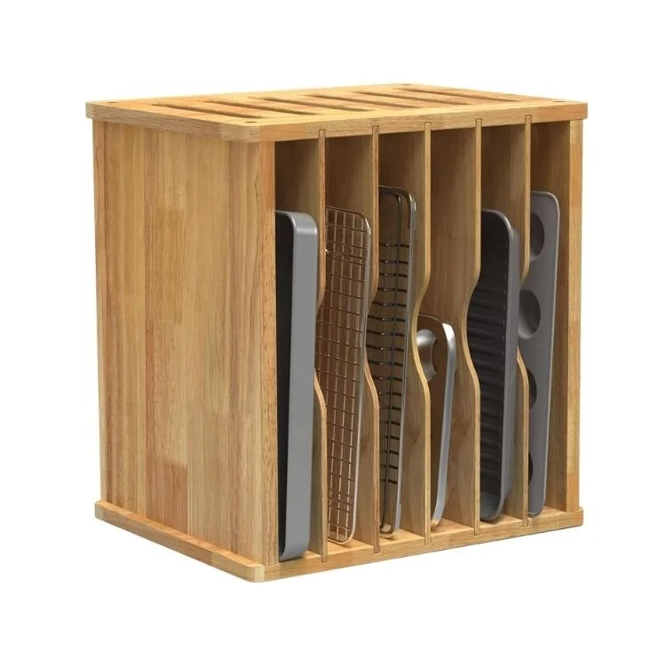 7 Tier Rubber Wooden Tray Dividers for Cabinets, Cookie Sheet Organizer