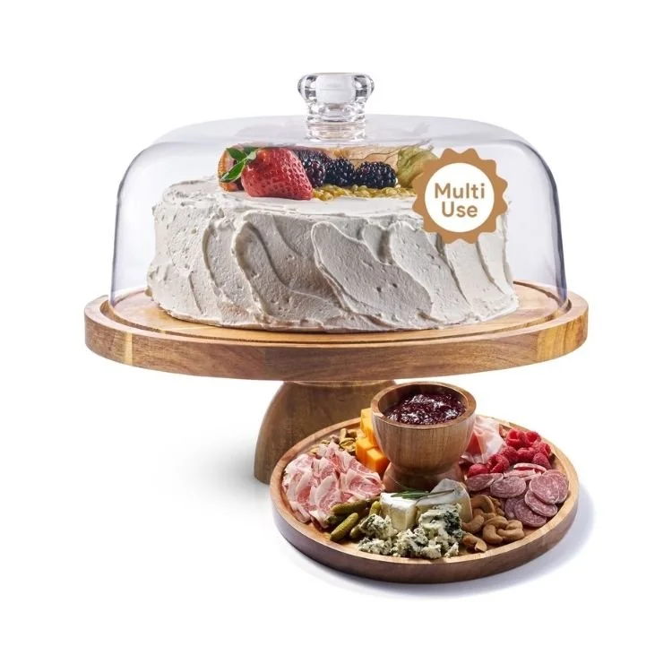 HOMESPHERE Wood Cake Stand with Lid