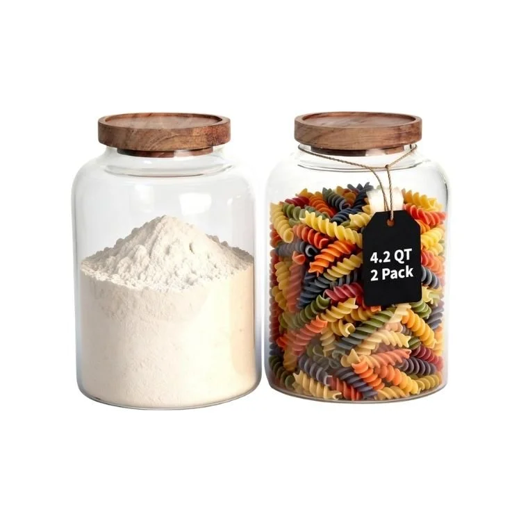 2 PCS Large Glass Food Storage Jars with Airtight Lids, 4.2 Qt