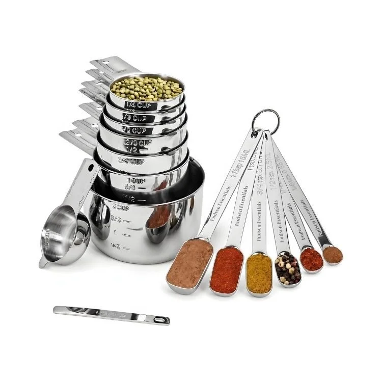 Hudson Essentials Stainless Steel Measuring Cups and Spoons Set (15 Piece Set)