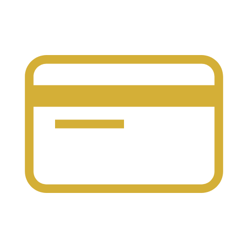 Icon of a credit card with a horizontal stripe.