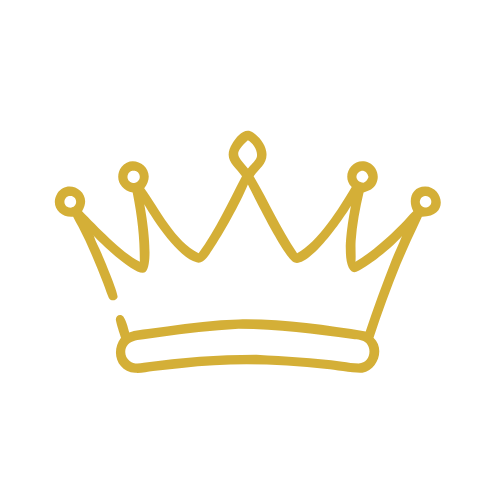 A simple line drawing of a gold crown with five points.