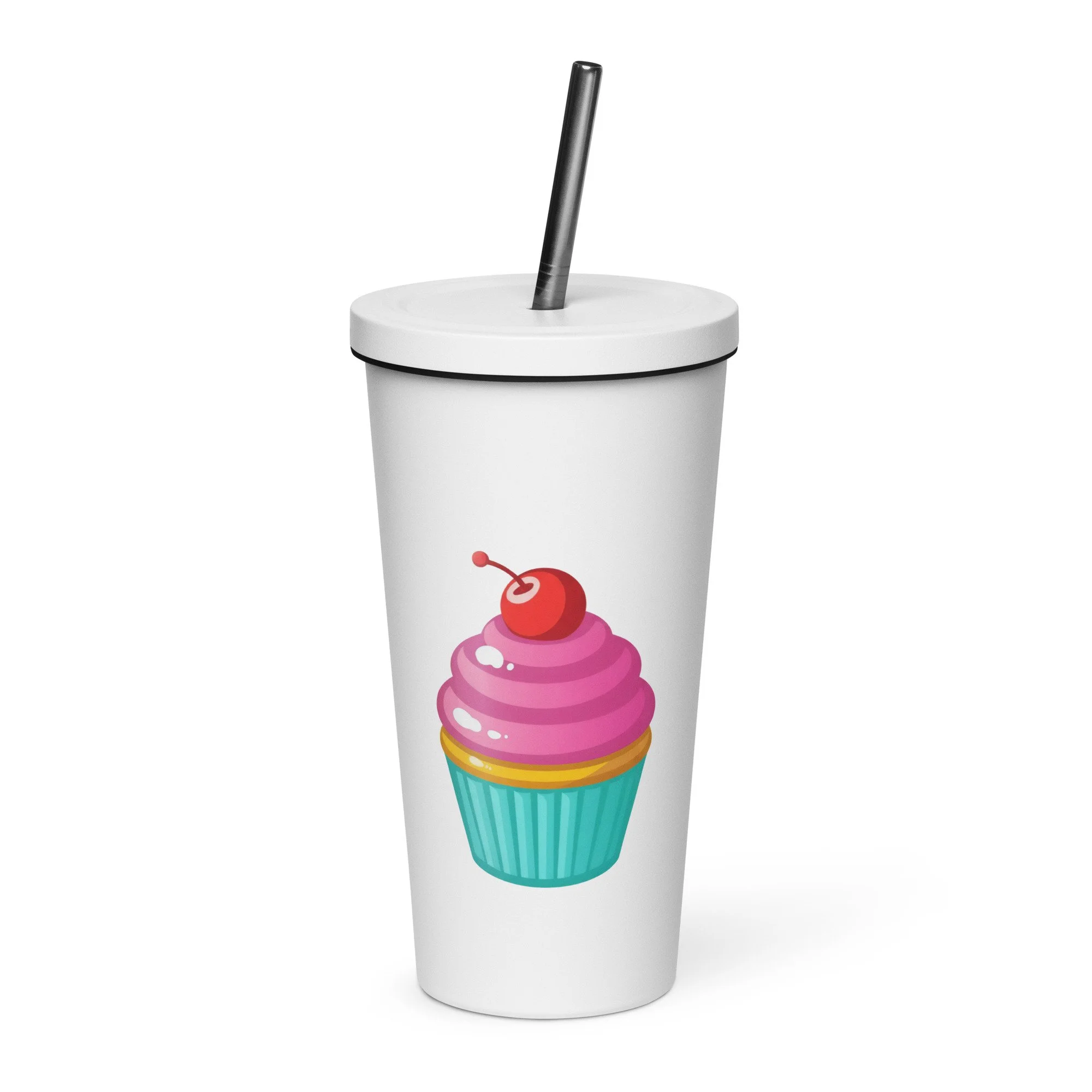 Cherry-Topped Cupcake Insulated Tumbler (20 oz) with Straw