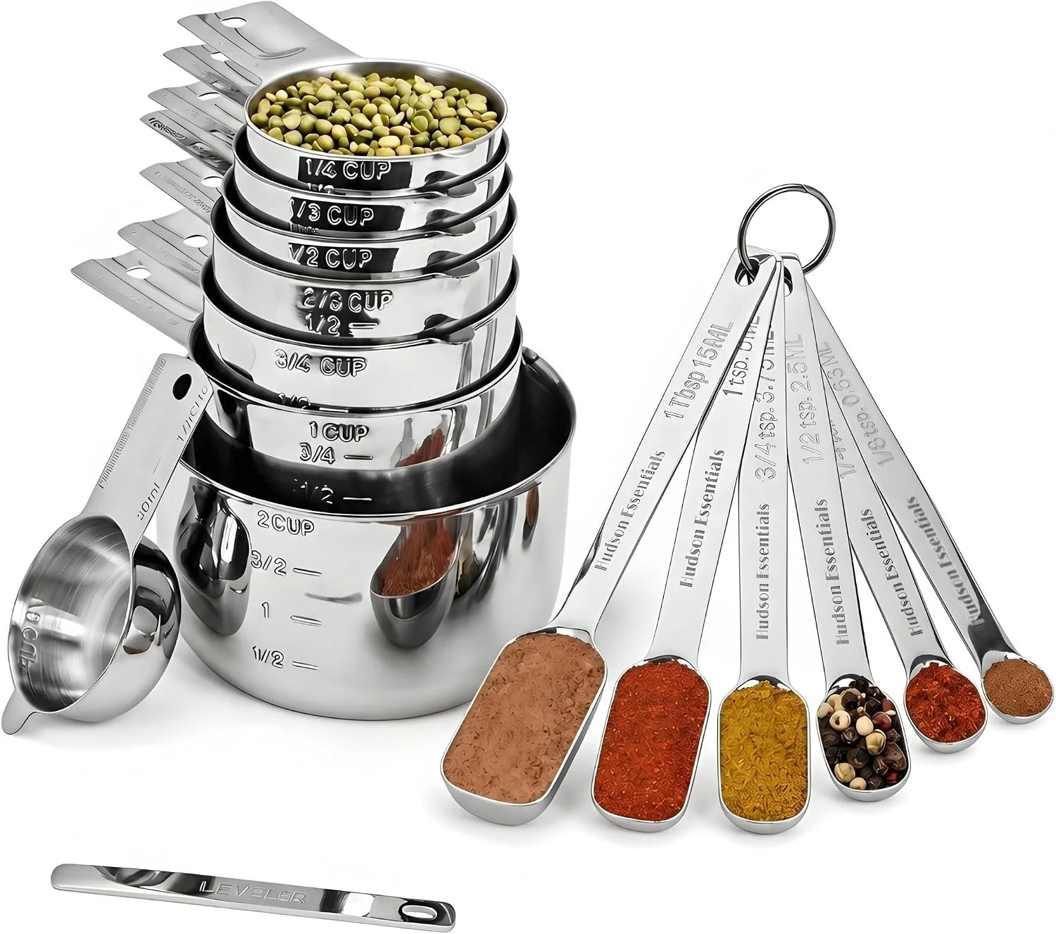 Hudson Essentials Stainless Steel Measuring Cups and Spoons Set