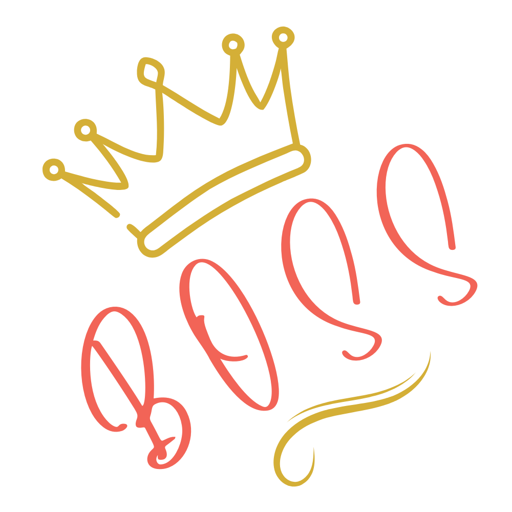A neon-style graphic with a gold crown and the word "Boss" in red script on a black background.