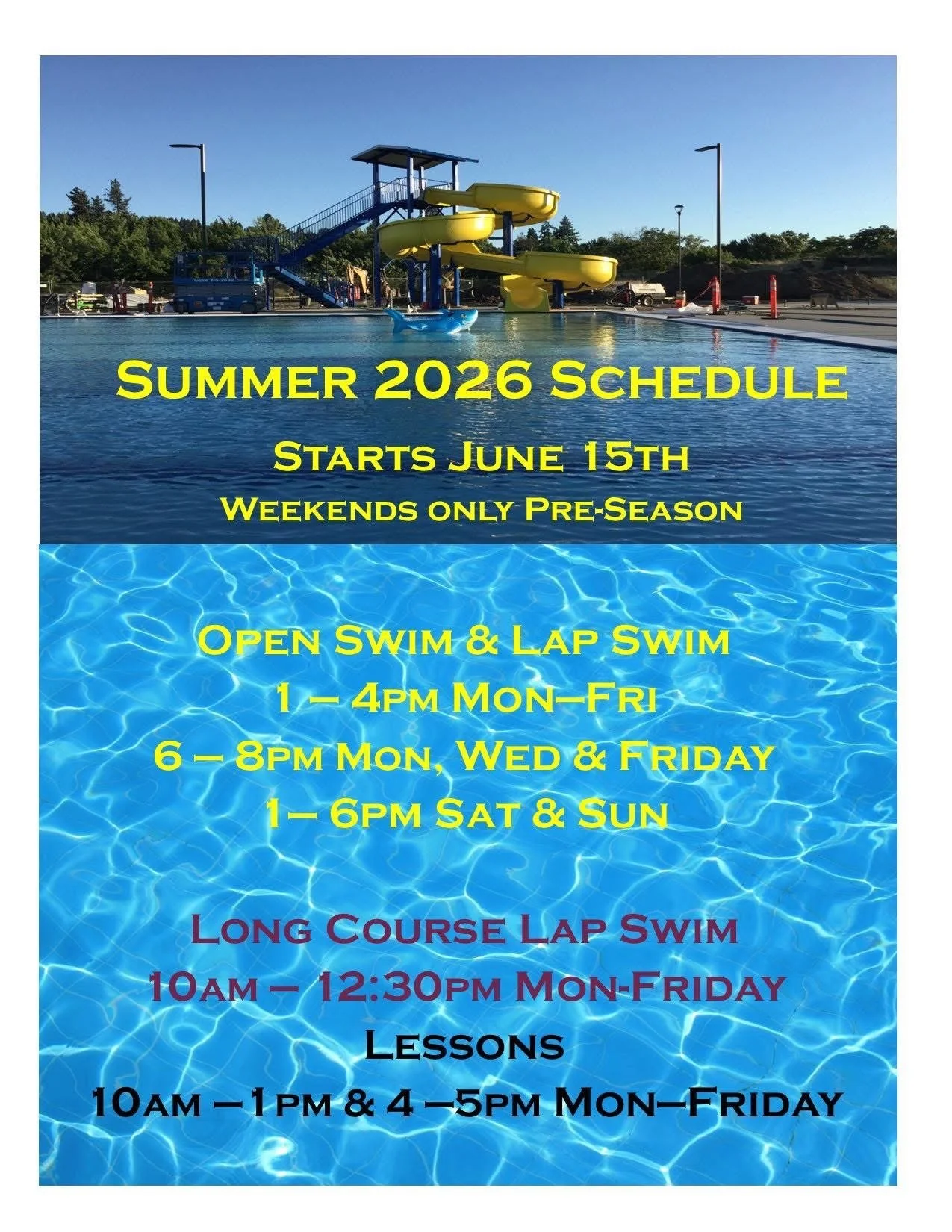 Summer 2026 Aquatics Schedule
