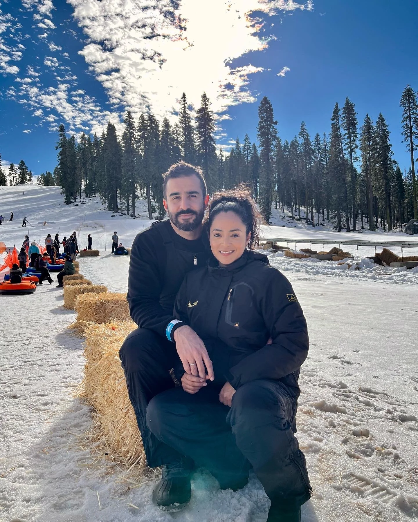 A couple dressed visiting for the first time Dodge Ridge