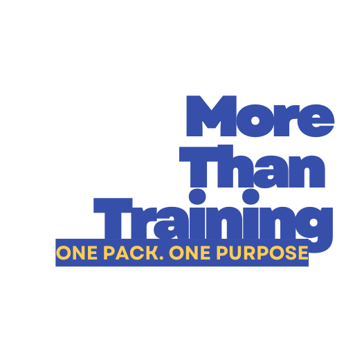 Text-based logo with the phrase 'More Than Training' in large blue letters and 'One Pack. One Purpose' in smaller yellow letters underneath.