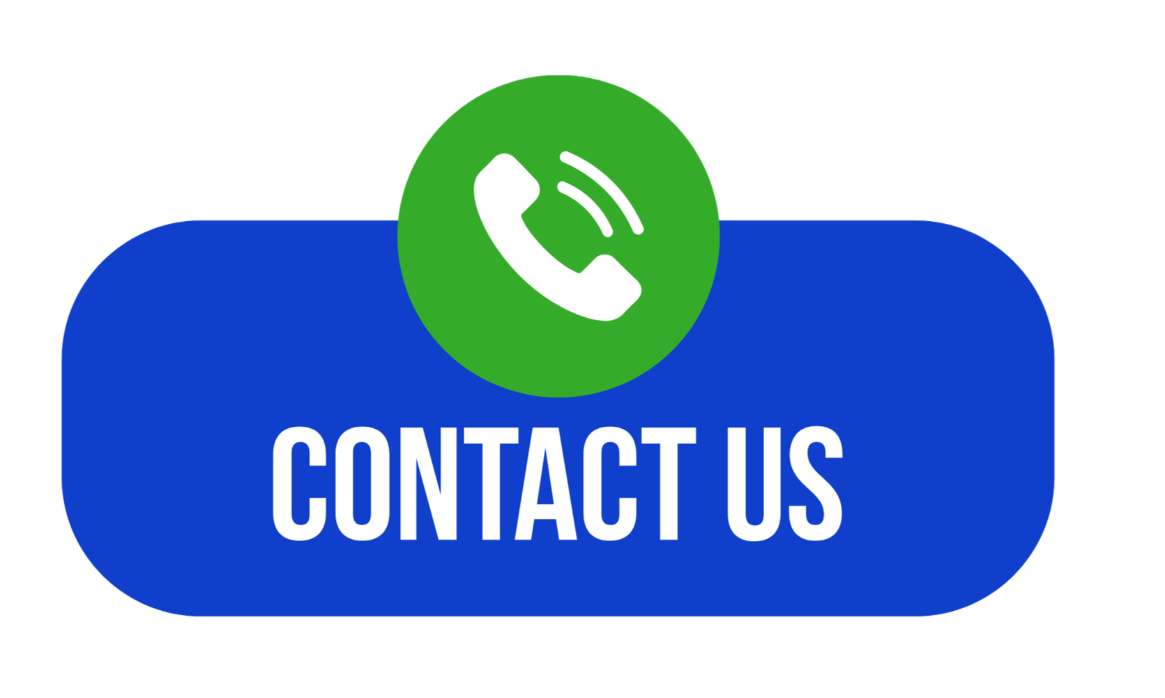 Contact us button with a green phone icon above blue rounded rectangle with white text