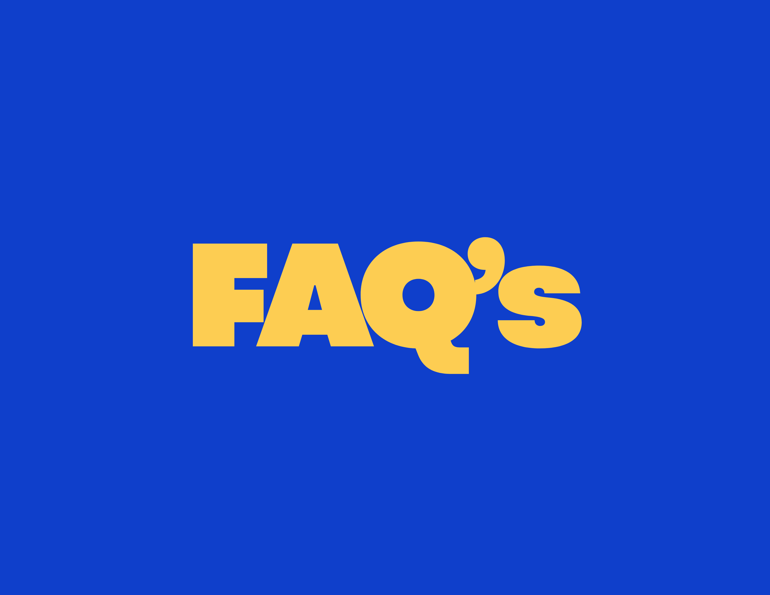Blue background with yellow text that reads 'FAQs'