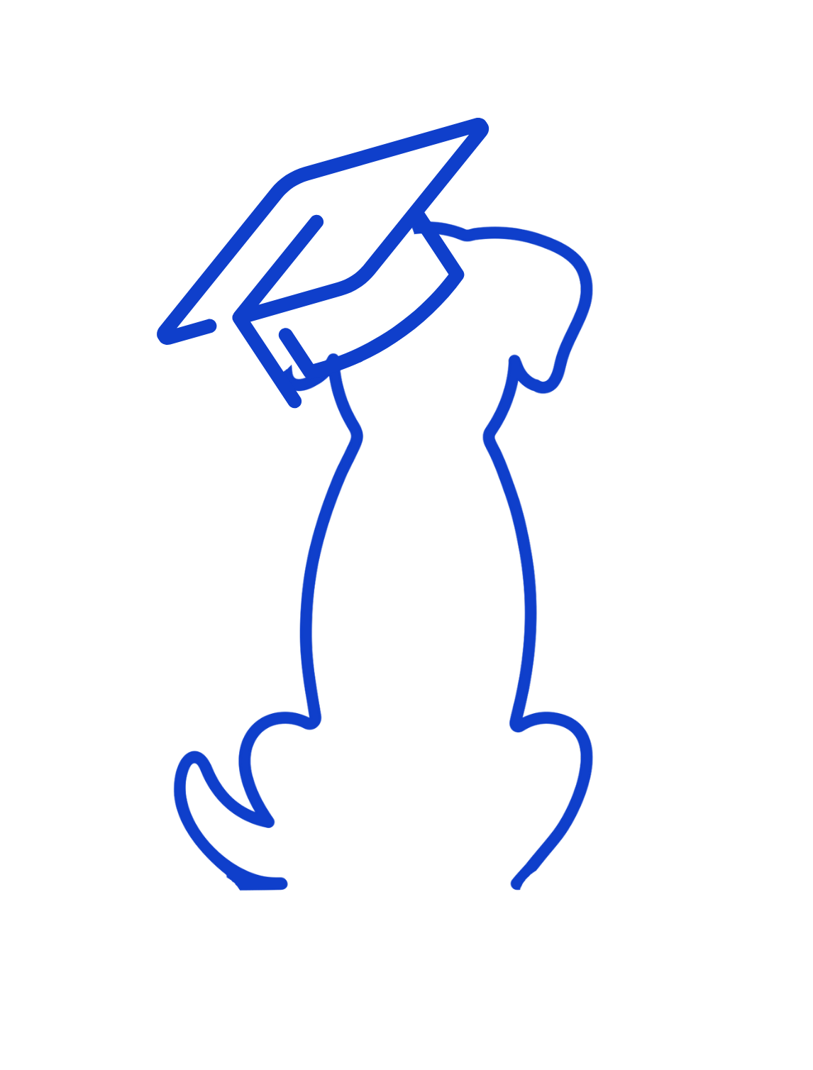 Neon blue outline of a dog wearing a graduation cap.