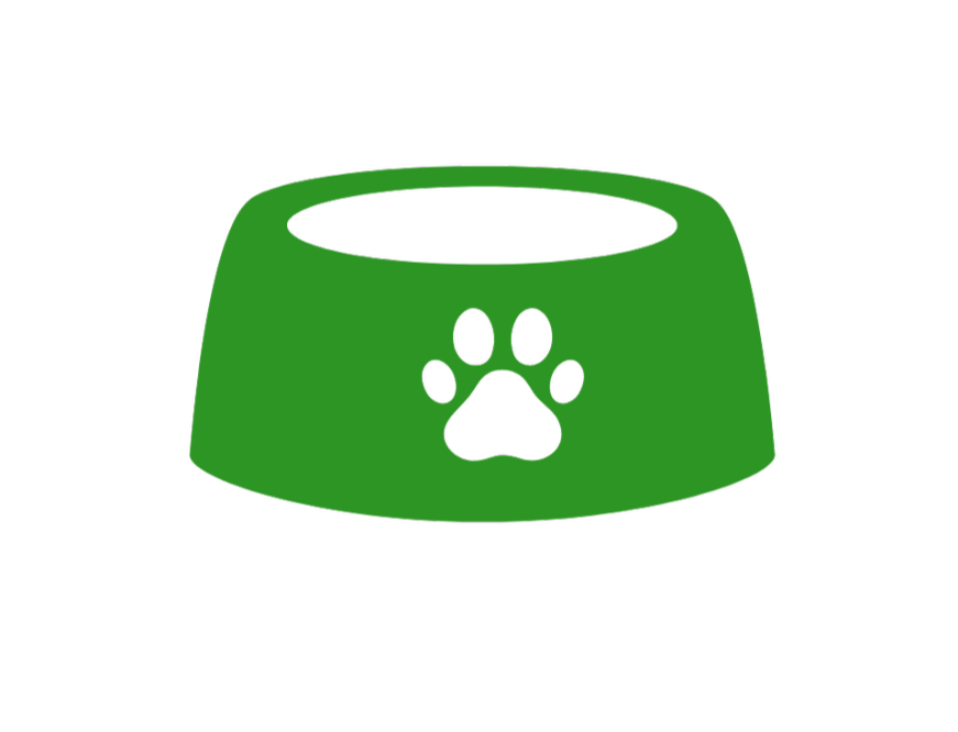 Green pet food bowl with a black paw print on its side
