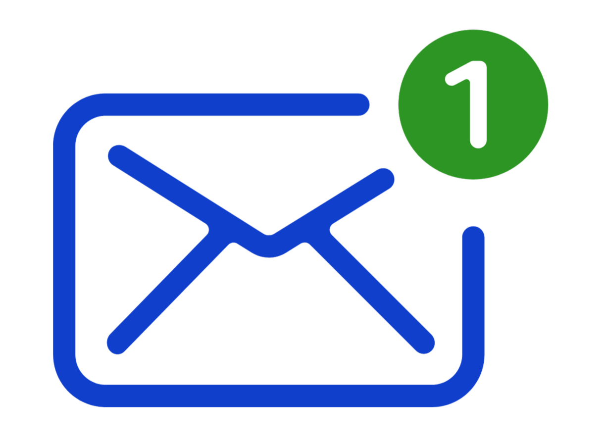 Email icon with a notification badge showing the number one
