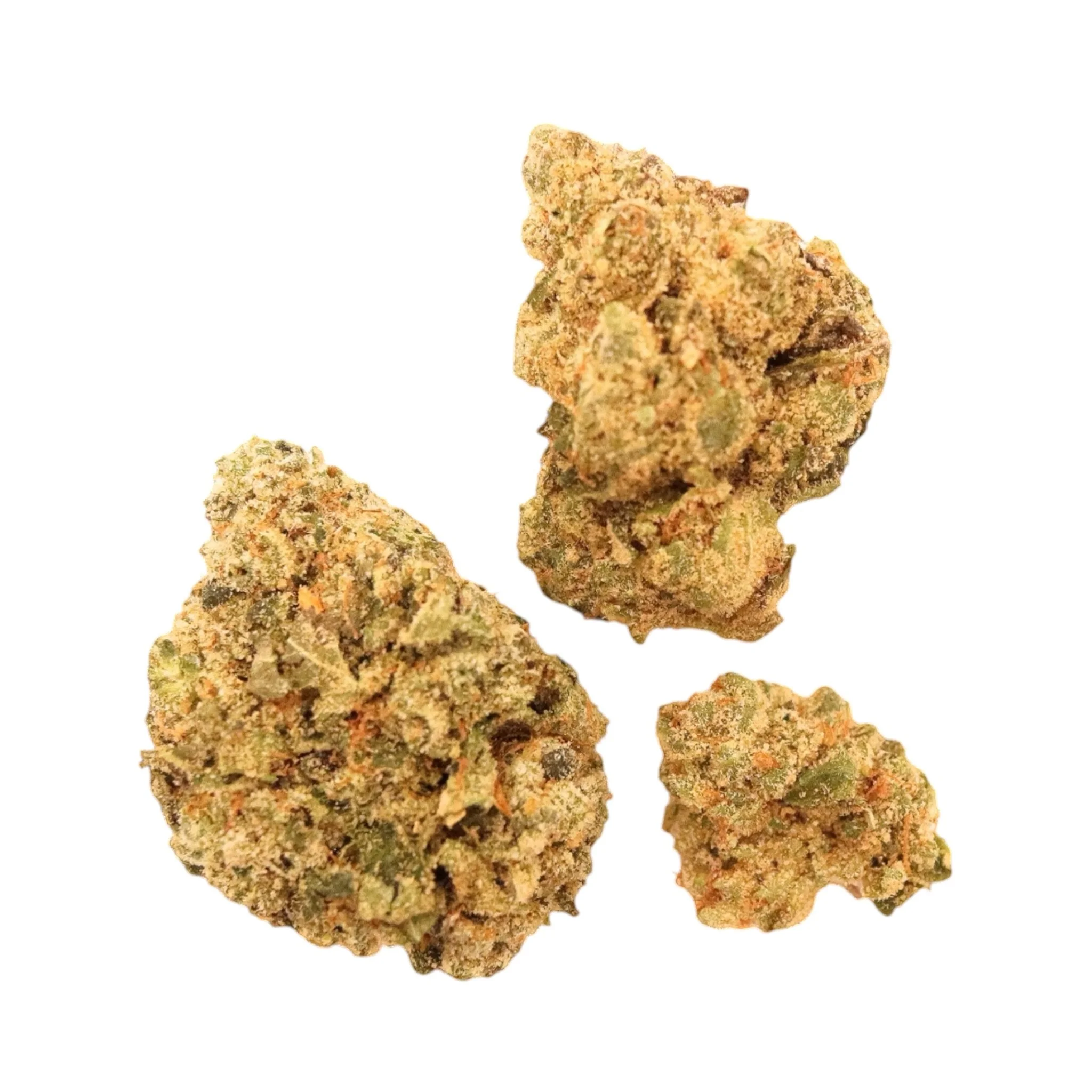 Close-up of cannabis buds isolated on a white background.
