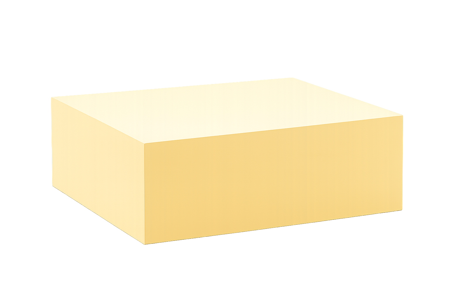 A rectangular, light-colored box placed on a flat surface with a dark, blurred background.