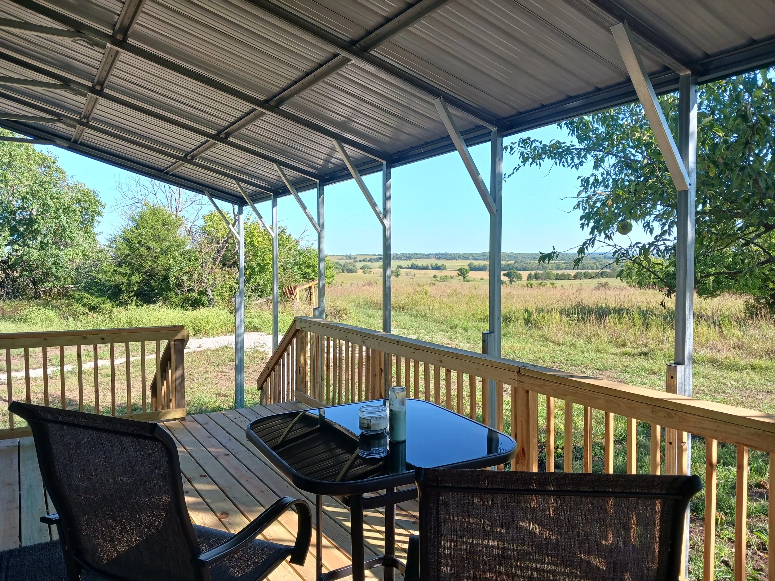 Large deck with view of the countryside