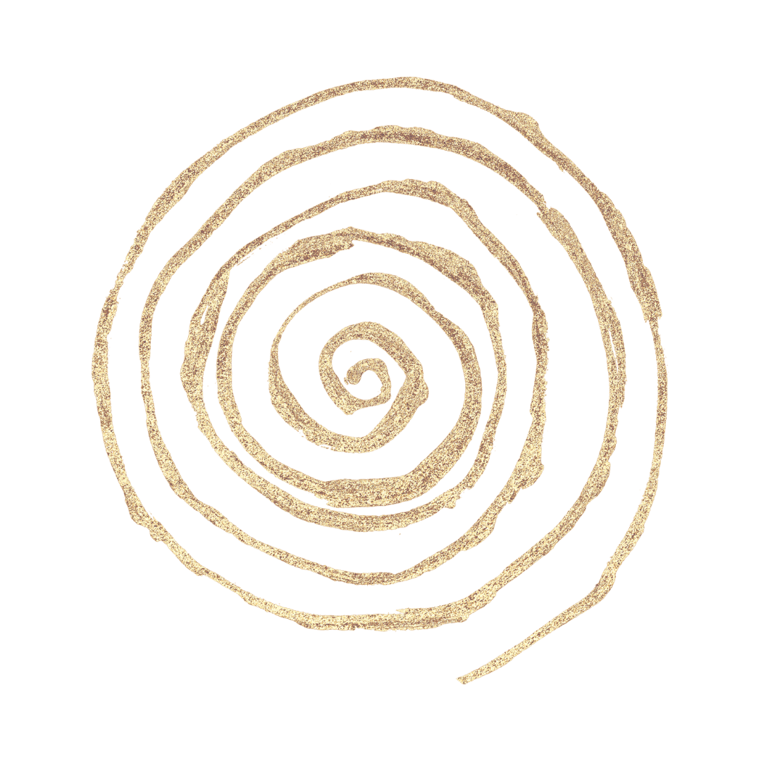 Gold spiral designed in a circular pattern on a black background.
