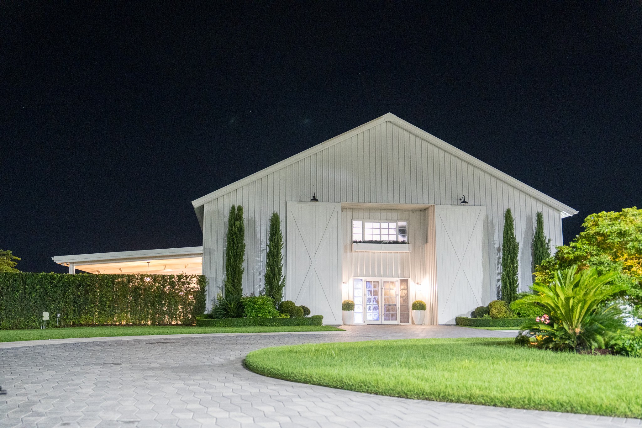 The White Orchid wedding venue in Miami illuminated at night