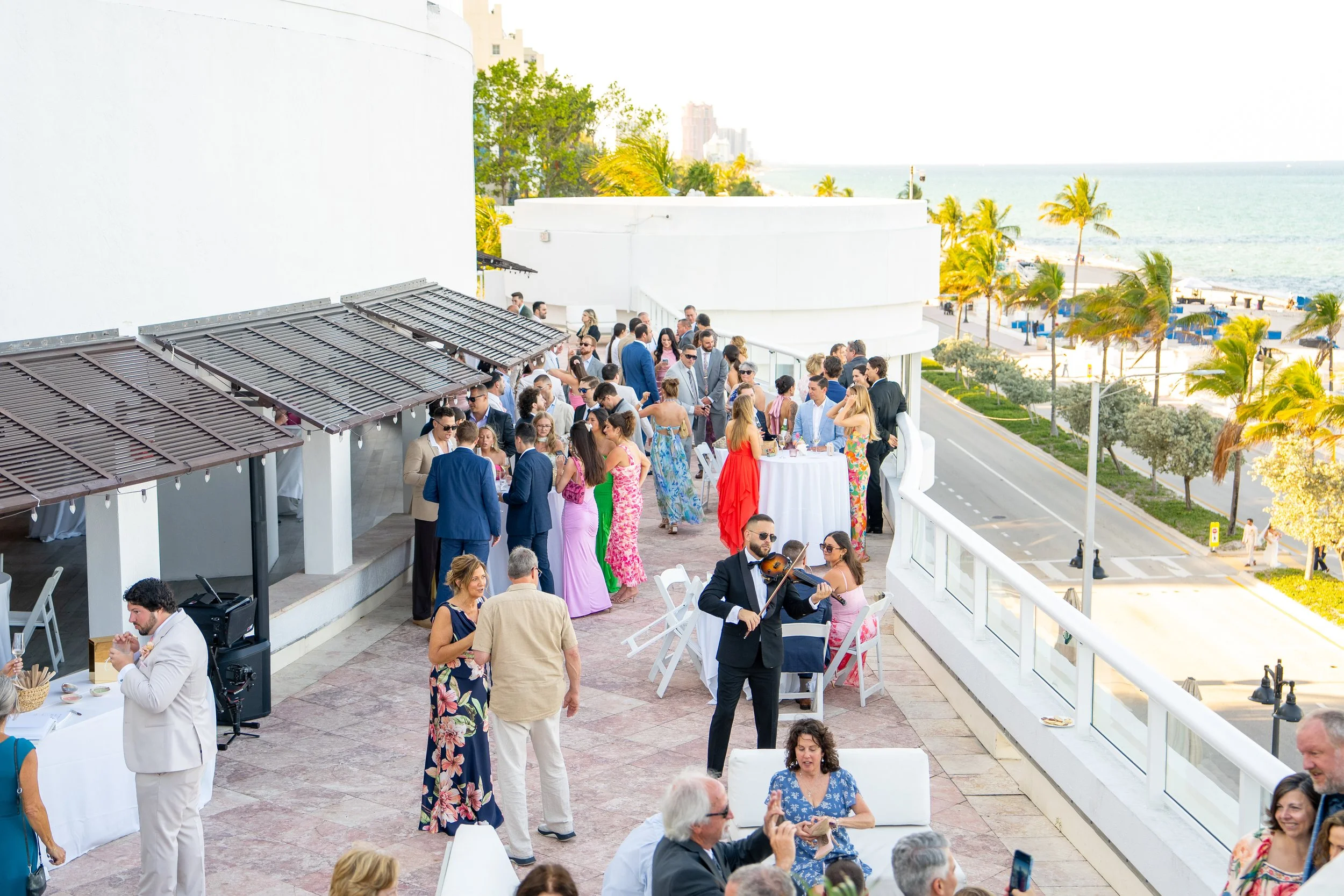 Rooftop wedding cocktail hour at Beach House Fort Lauderdale with ocean views