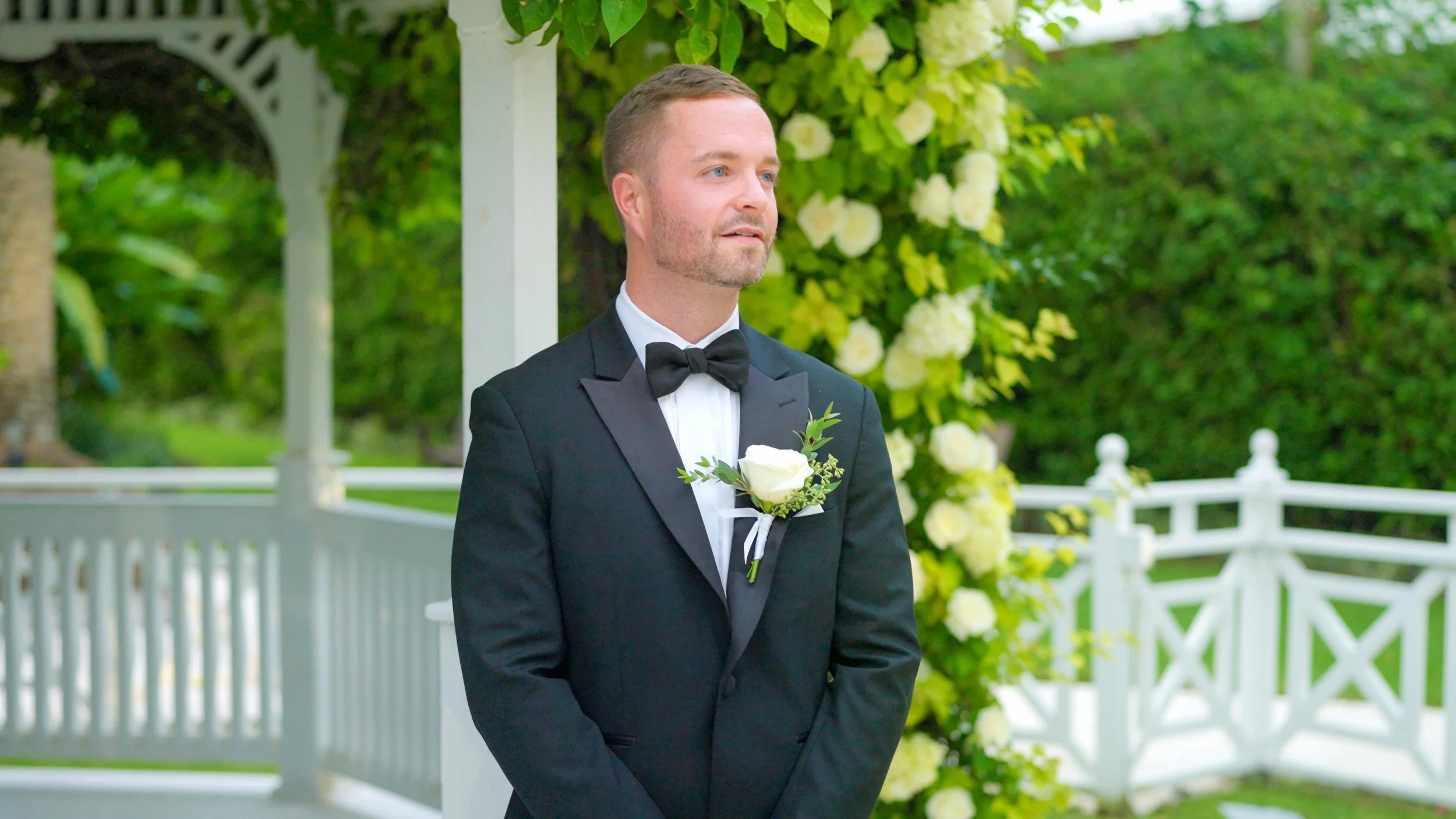 Groom waiting at the altar during wedding ceremony at The Palms Hotel & Spa in Miami Beach