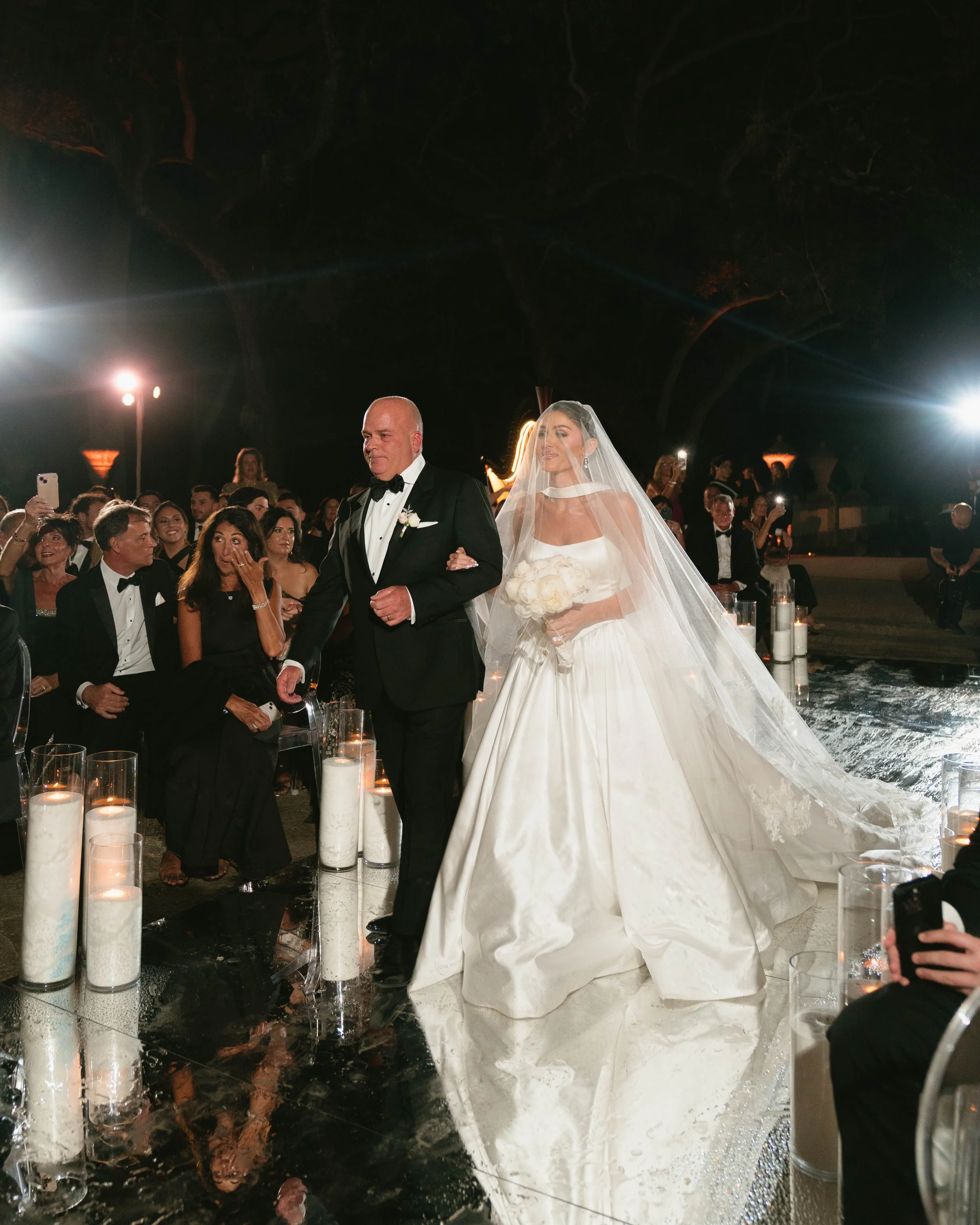 Bride entrance at Vizcaya Museum & Gardens with live violin music in Miami